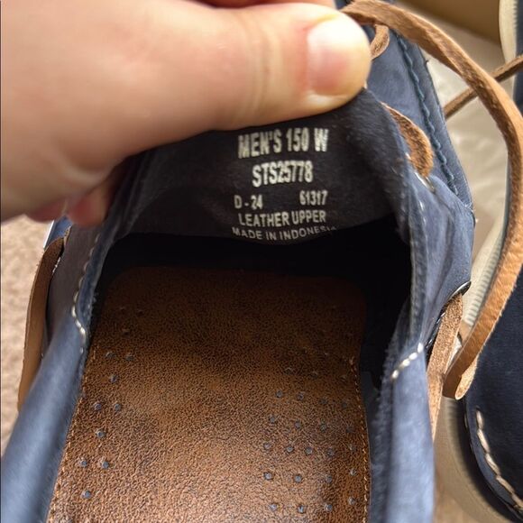 Speedy Top-Sider Mens Marine Suede Navy Boat Shoes with Tan Accents new - Picture 7 of 8